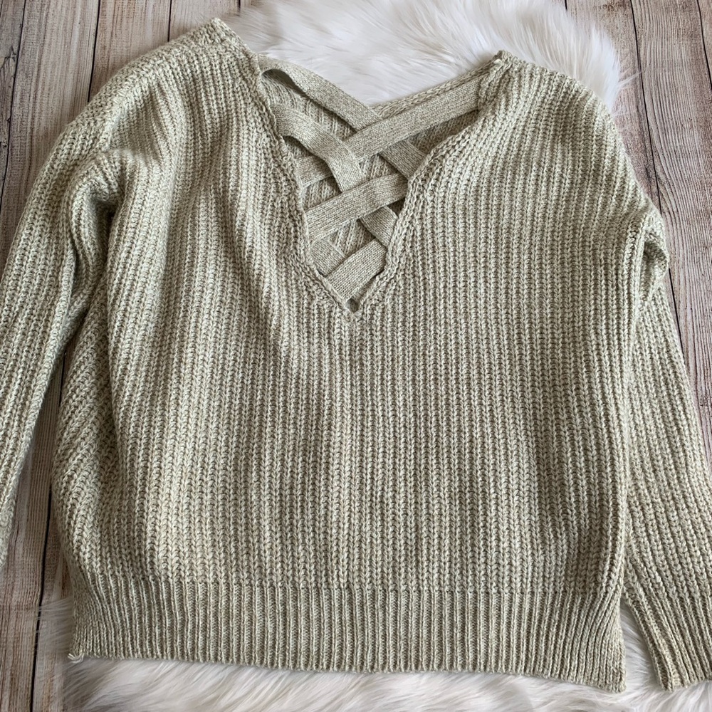 UO Sparkle & Fade Chunky Knit Cross Back Sweater - Picture 6 of 7